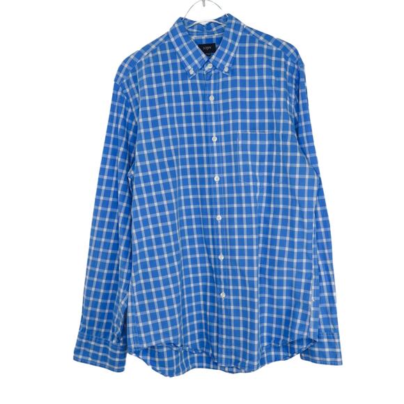 J. Crew Men's Blue & White Plaid Button Up Shirt Medium Classic Preppy Medium - Picture 2 of 5